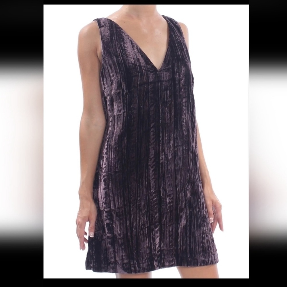 French Connection Theresa Crushed Velvet Mini Shift Dress in Eggplant.